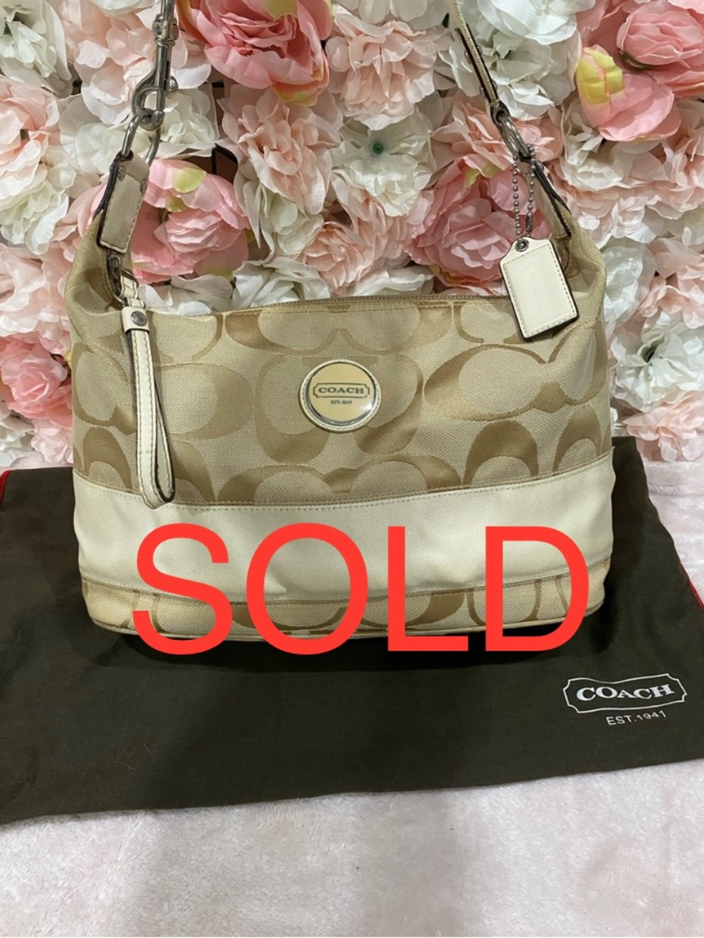 ***SOLD***Coach Beige Signature Canvas Shoulder Bag